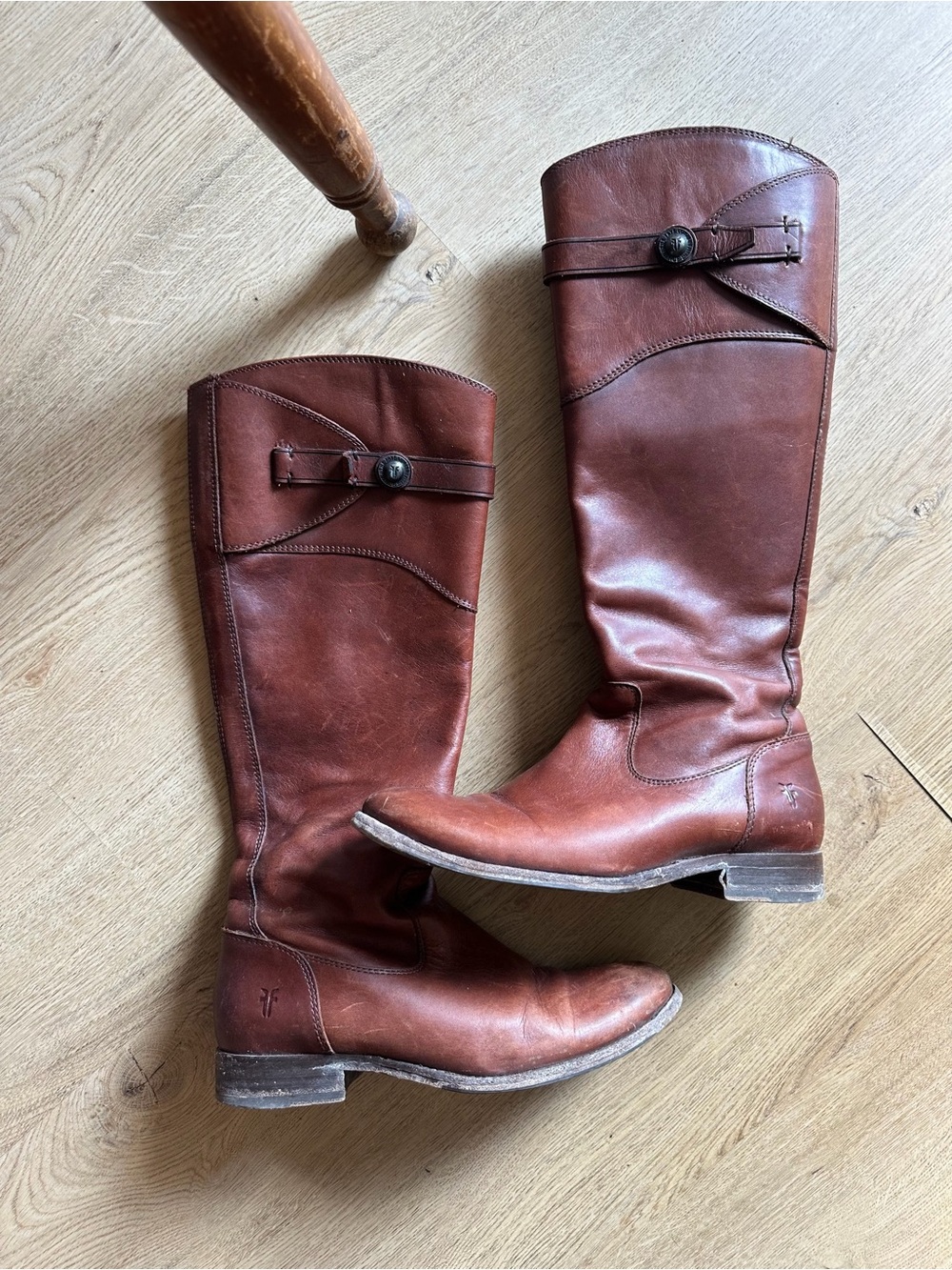 FRYE molly button brown leather tall riding boots